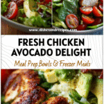Colorful Avocado Salad Bowl featuring grilled chicken, avocado slices, lettuce, and tomatoes in a fresh Salad Bowl.